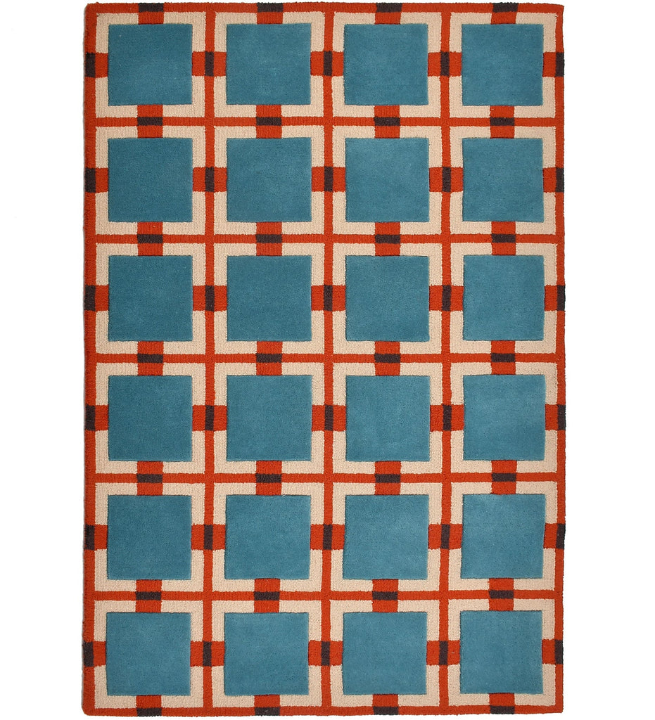 Blue Geometric Hand Tufted Wool Carpet