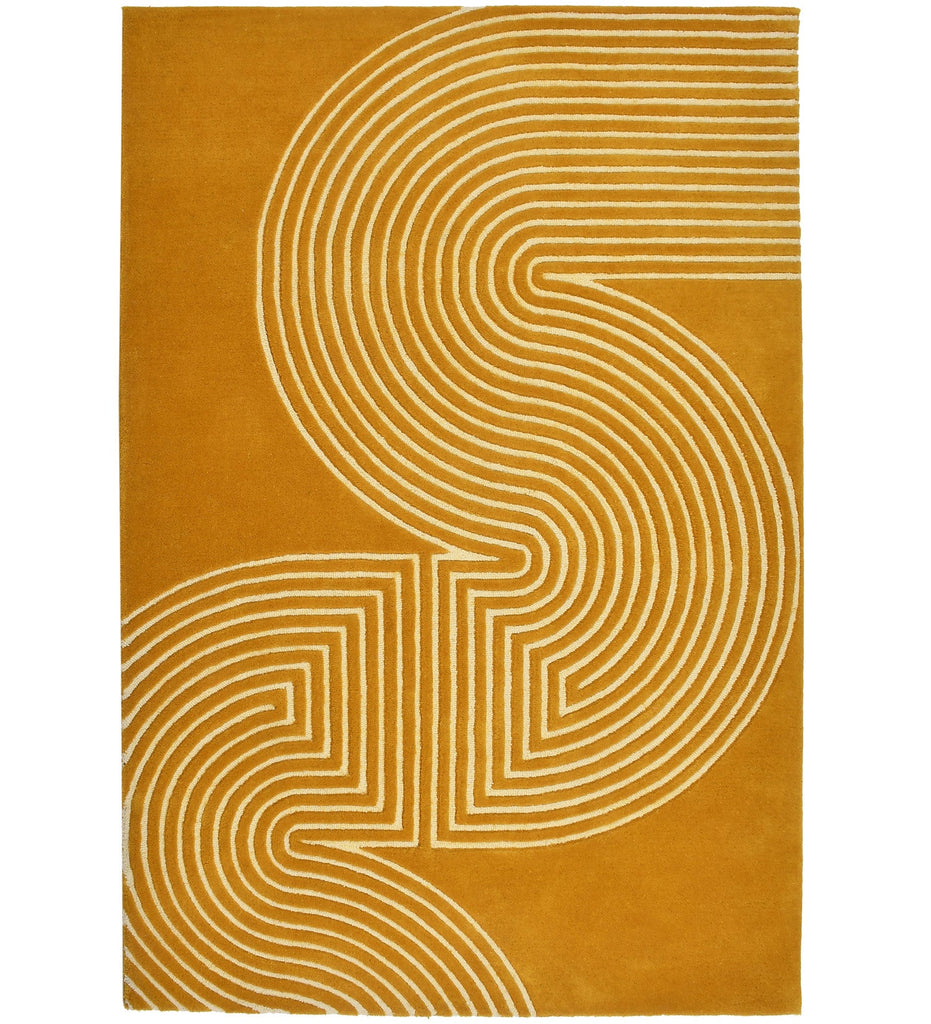 Yellow Abstract Hand Tufted Wool Carpet