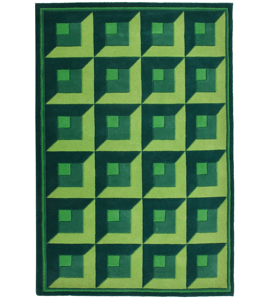 Green Geometric Hand Tufted Wool Carpet