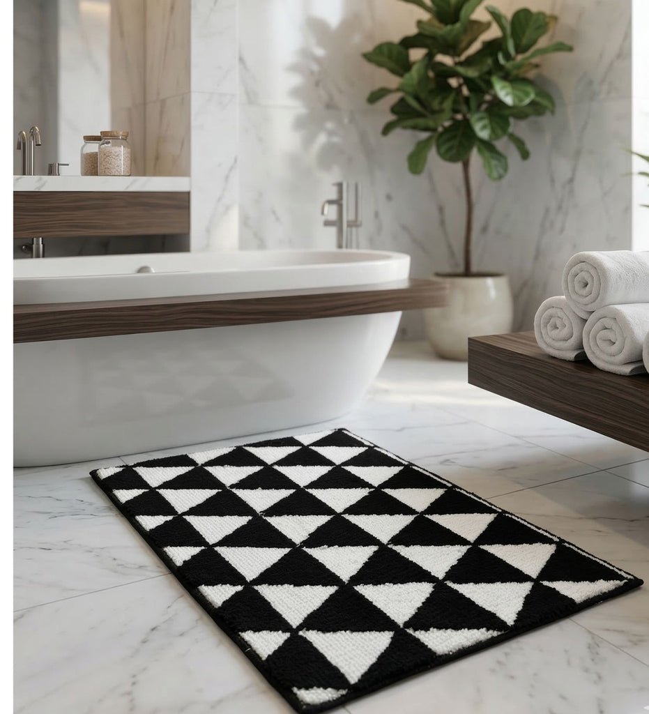 Black and White Geometric Machine Washable Bathmat