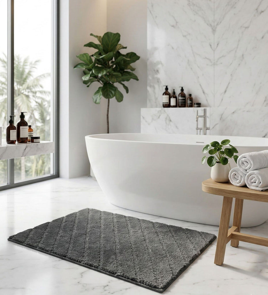 Grey Stripe Machine Washable Bathmat