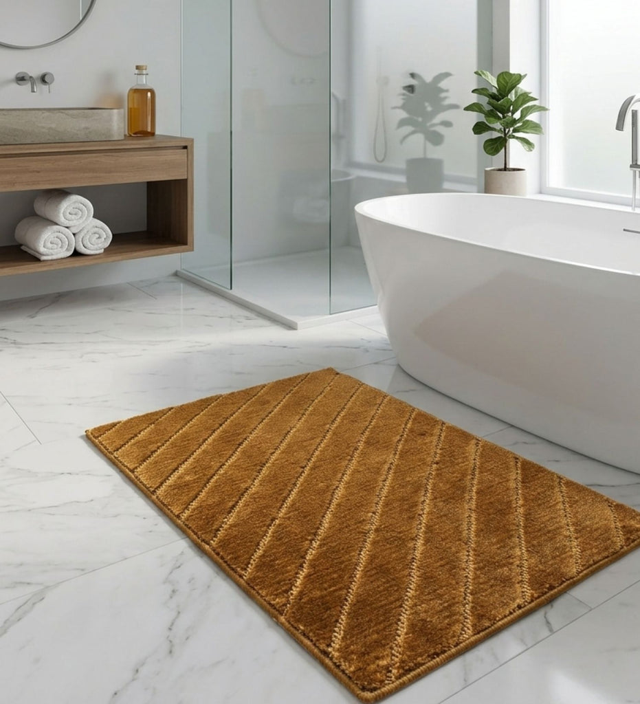 Mustard Stripe Machine Washable Bathmat
