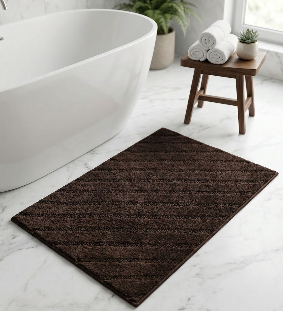 Brown Stripe Machine Washable Bathmat