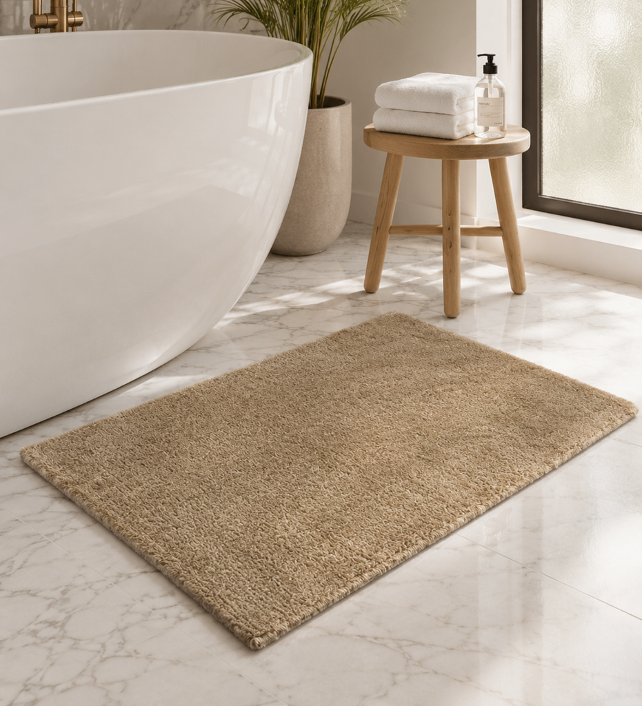 Beige Solid Machine Washable Bathmat