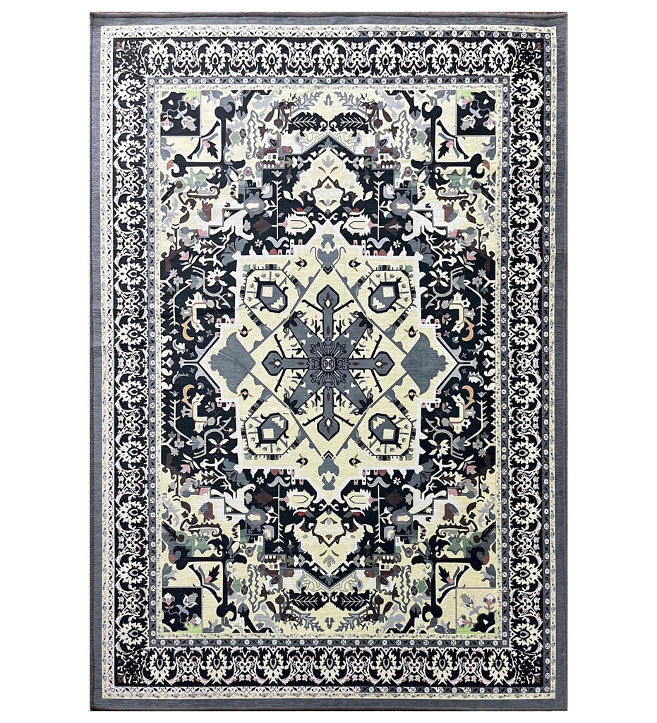 Grey Traditional Machine Washable Rug