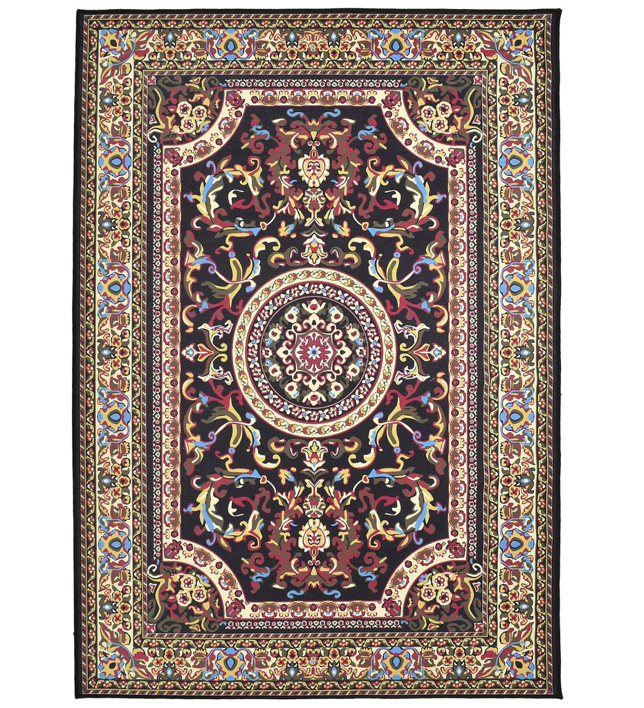 Black Traditional Machine Washable Rug