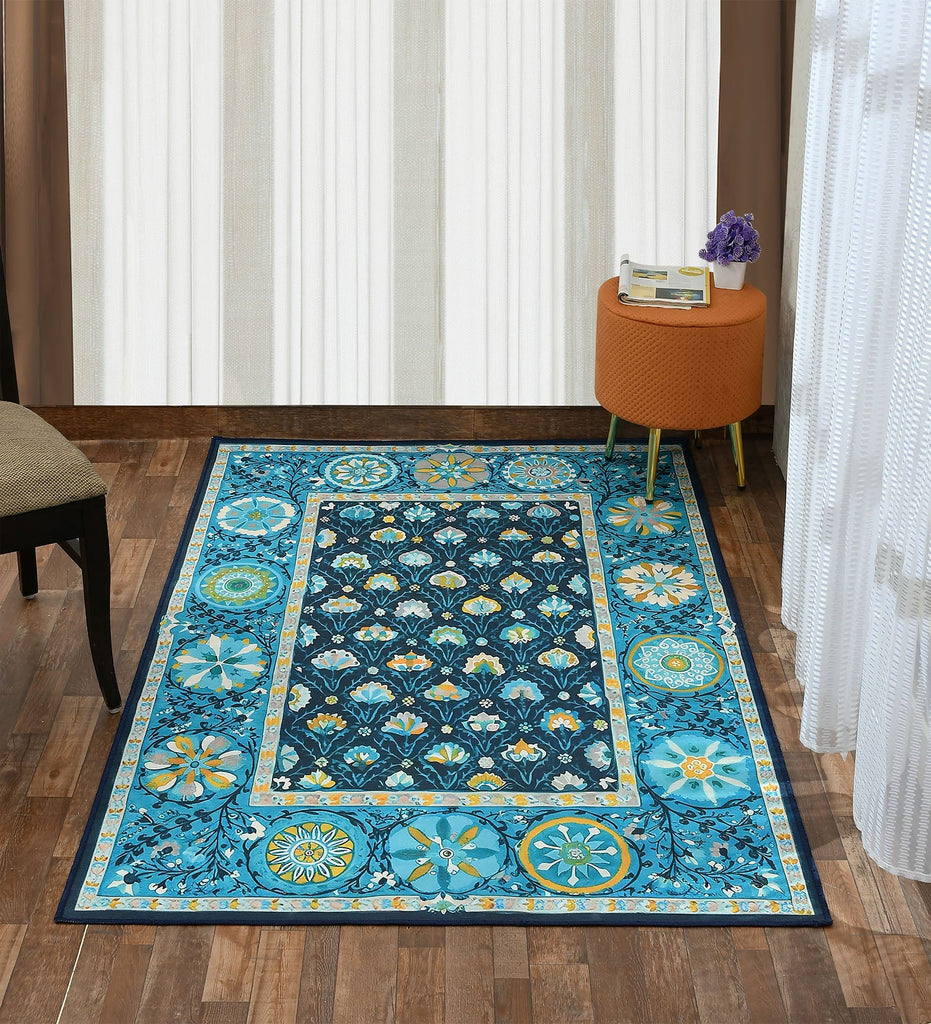Blue Traditional Machine Washable Rug – PrestoBazaar