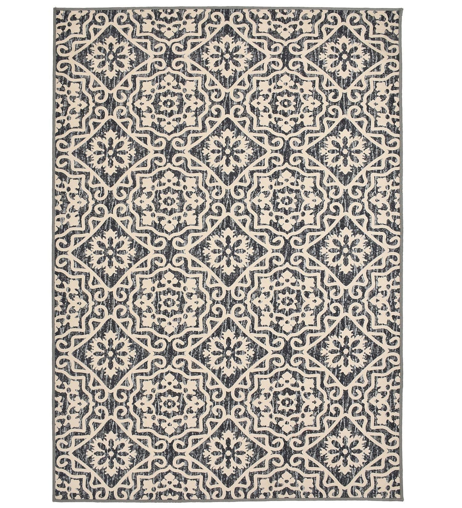 Black Abstract Machine Washable Rug