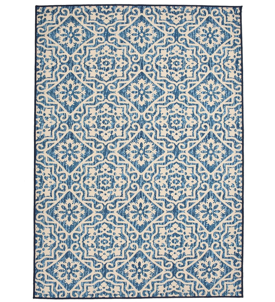 Blue Abstract Machine Washable Rug