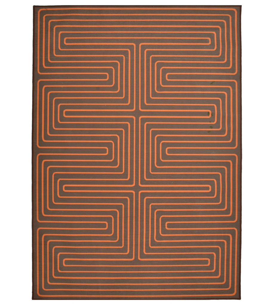 Brown Geometric Machine Washable Rug