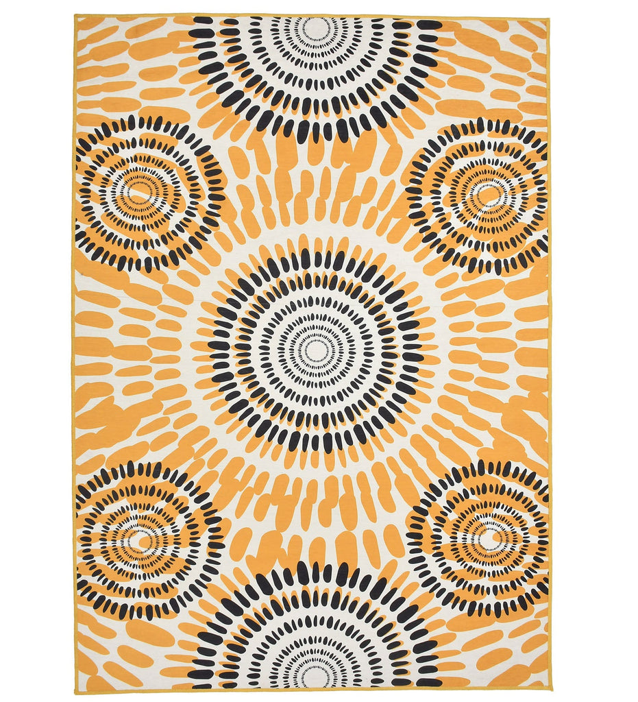 Yellow Abstract Machine Washable Rug