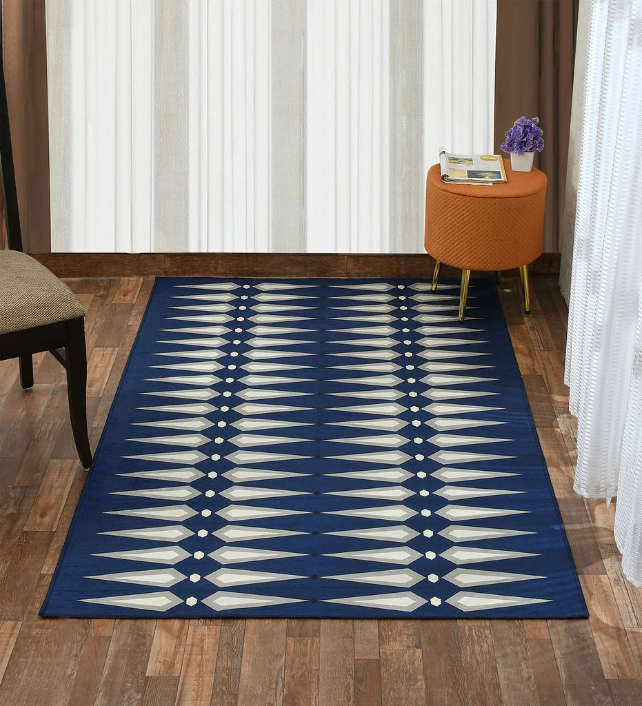 Blue Geometric Machine Washable Rug – PrestoBazaar
