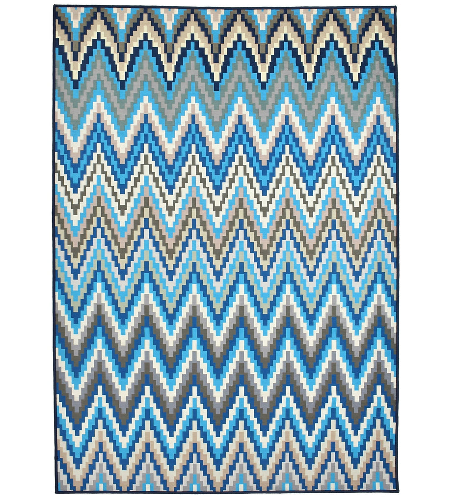 Blue Geometric Machine Washable Rug