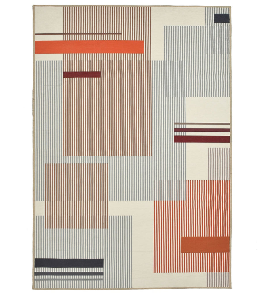 Beige Geometric Machine Washable Rug