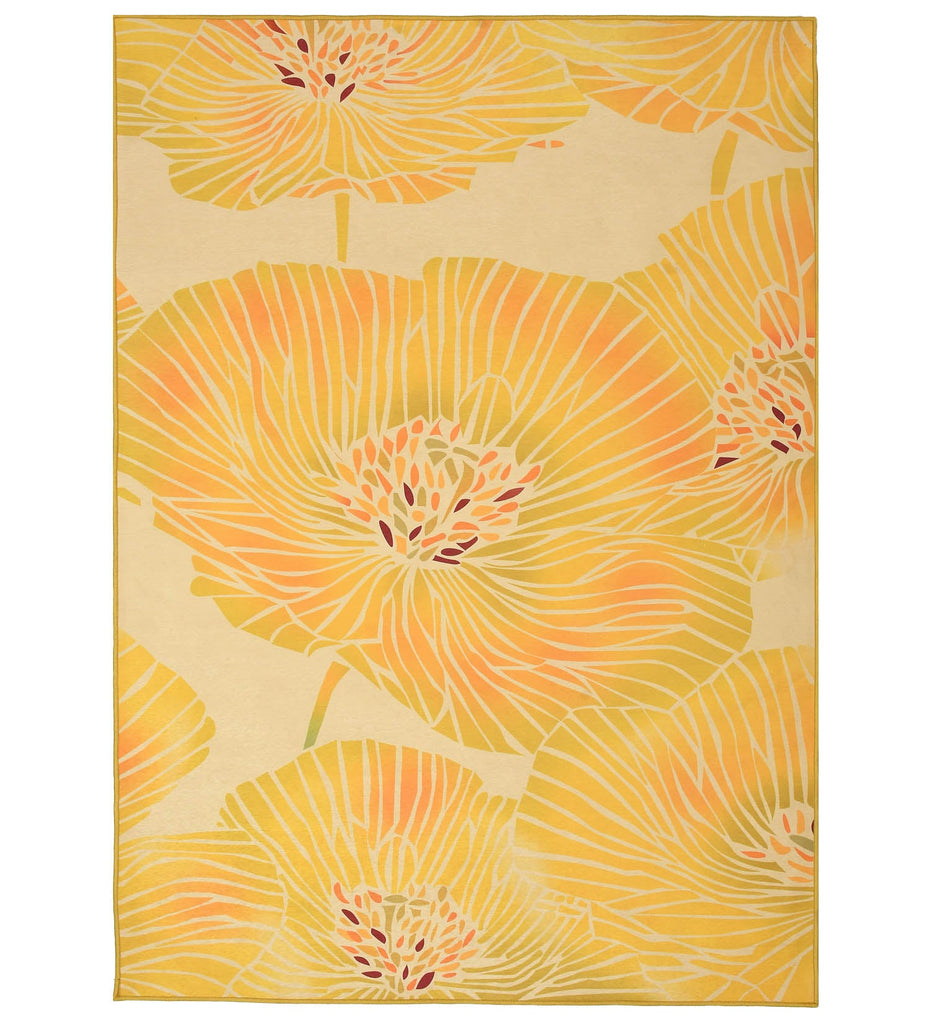 Yellow Floral Machine Washable Rug