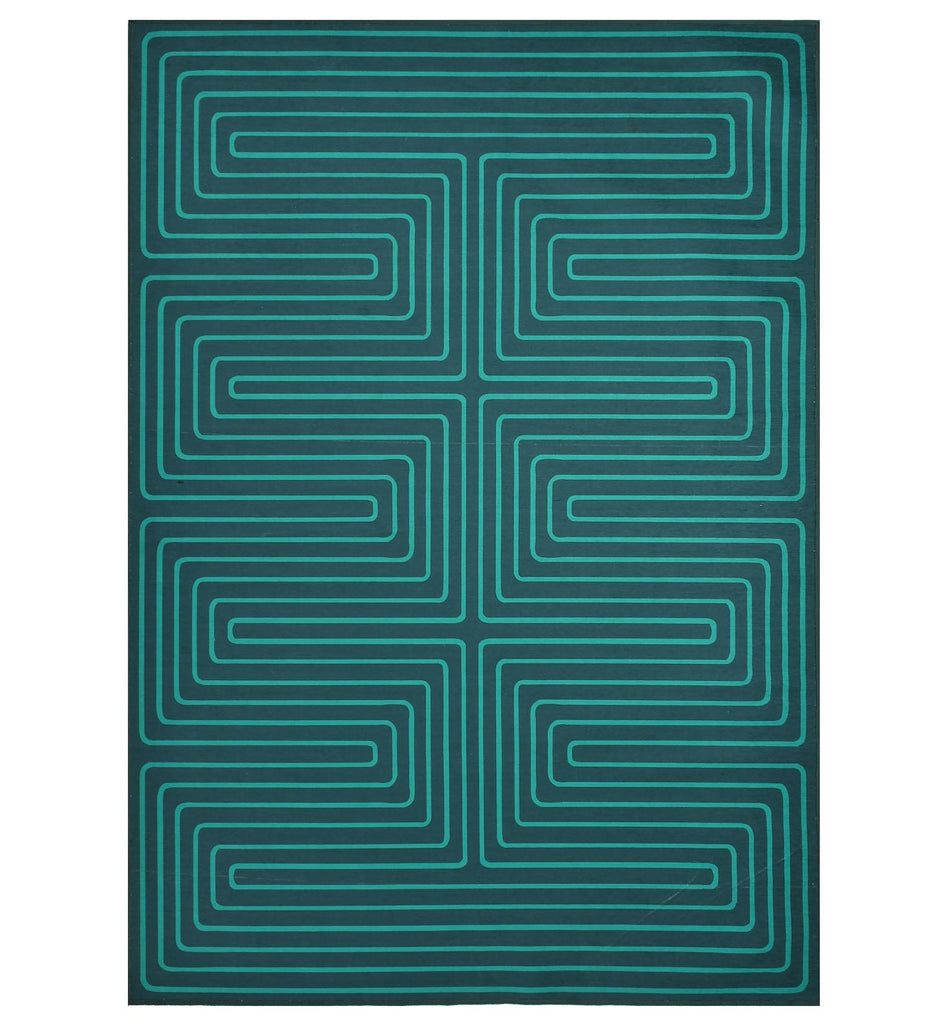 Green Geometric Machine Washable Rug
