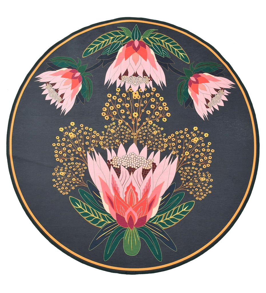 Multicolor Floral Round Machine Washable Rug