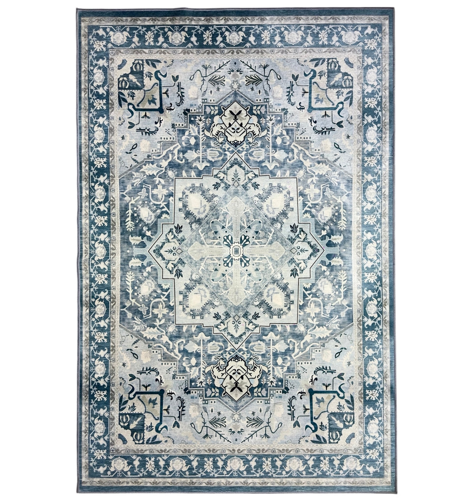 Grey Traditional Machine Washable Rug