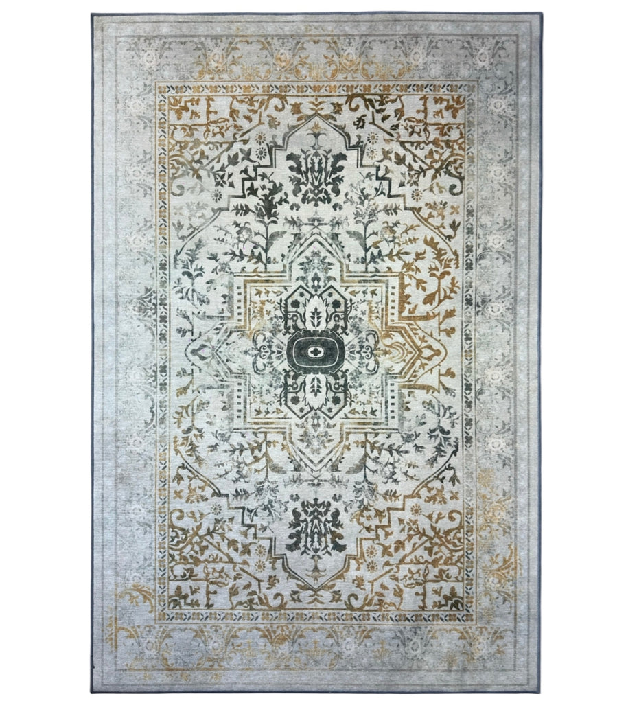 Cream & Gold Tranditional Machine Washable Rug
