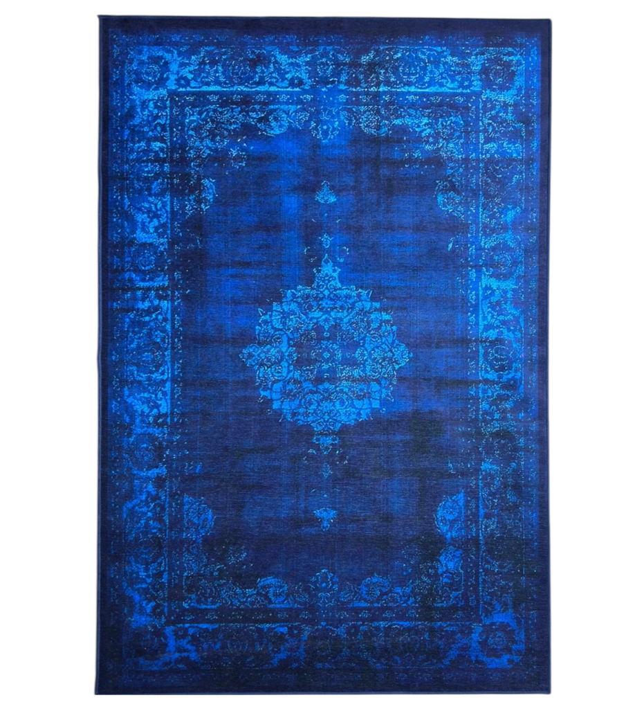 Blue Traditional Machine Washable Rug