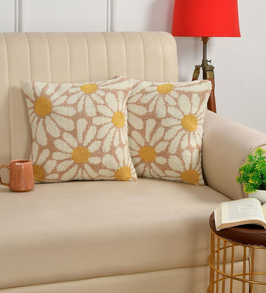 Beige Floral Cushion Cover