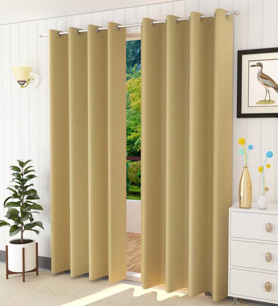 Beige Solid Blackout Curtain - Set of 2