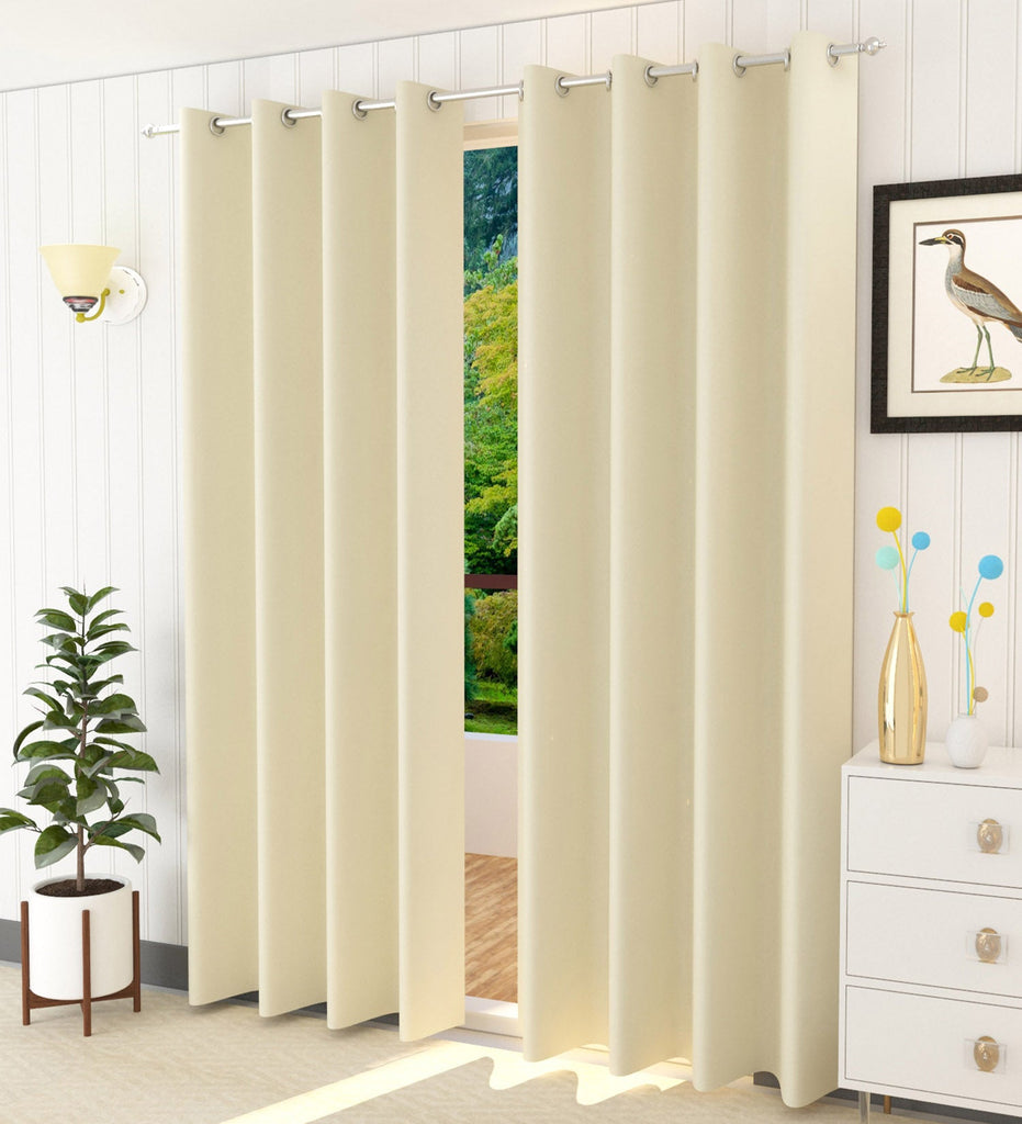 Cream Solid Blackout Curtain - Set of 2