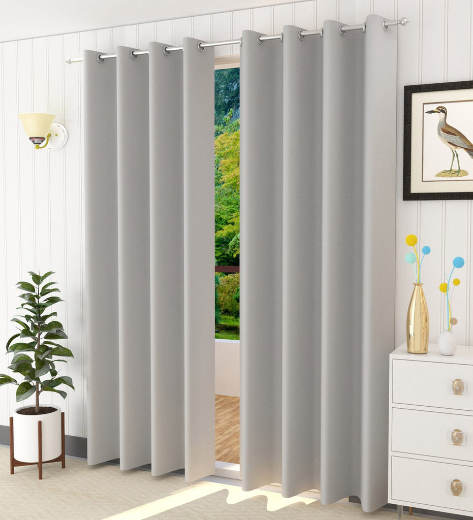 Grey Solid Blackout Curtain - Set of 2