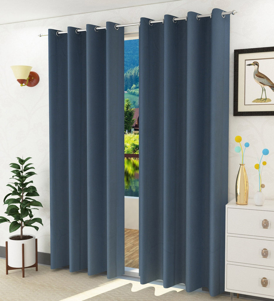 Blue Solid Blackout Curtain - Set of 2