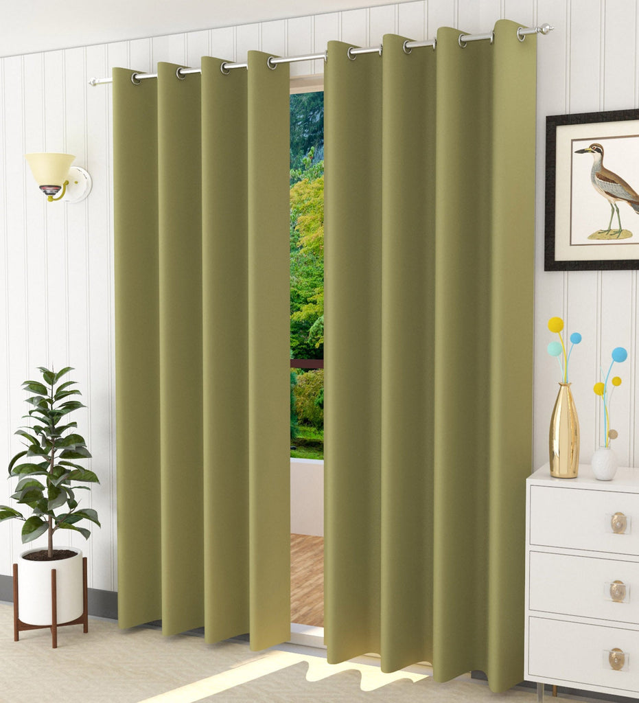 Green Solid Blackout Curtain - Set of 2
