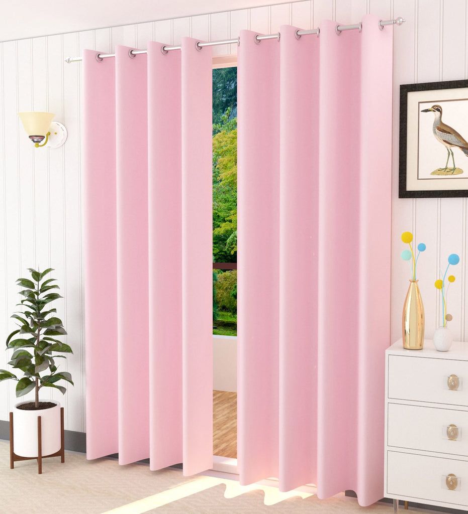Pink Solid Blackout Curtain - Set of 2