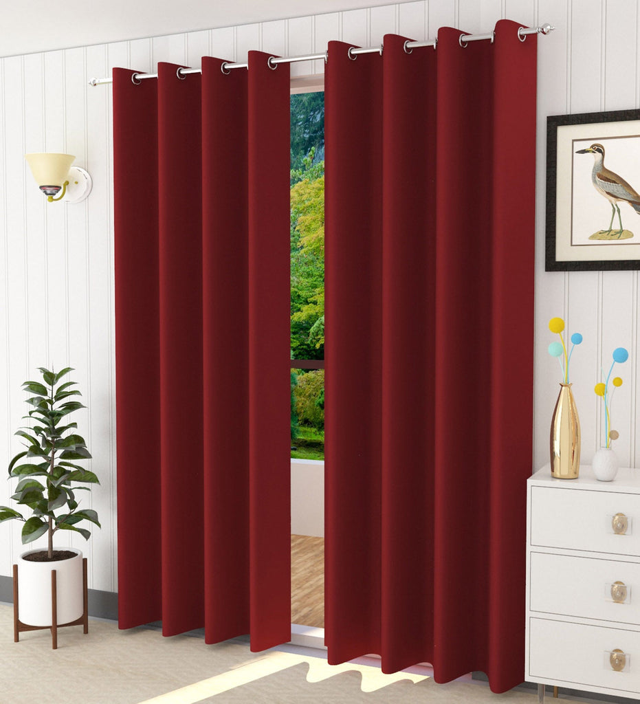Maroon Solid Blackout Curtain - Set of 2
