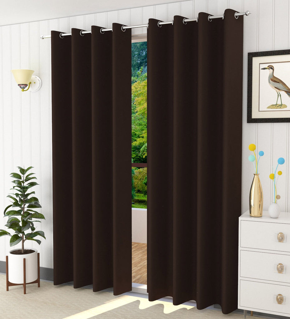 Brown Solid Blackout Curtain - Set of 2