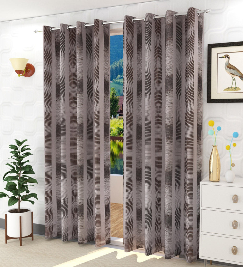 Brown Abstract Jacquard Curtain - Set of 2