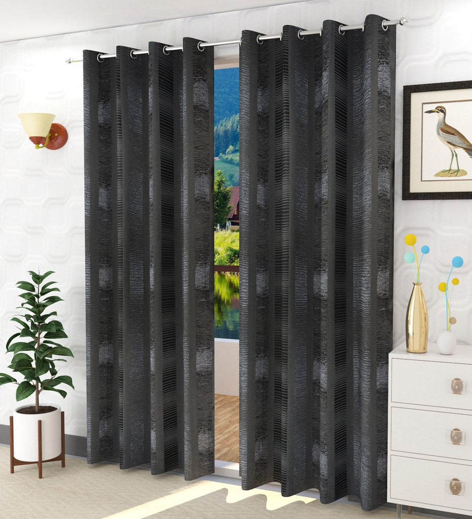 Black Abstract Jacquard Curtain - Set of 2