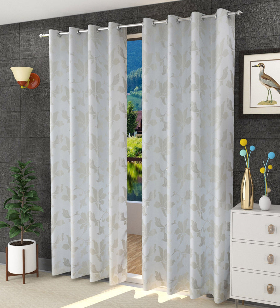 White Floral Jacquard Curtain - Set of 2