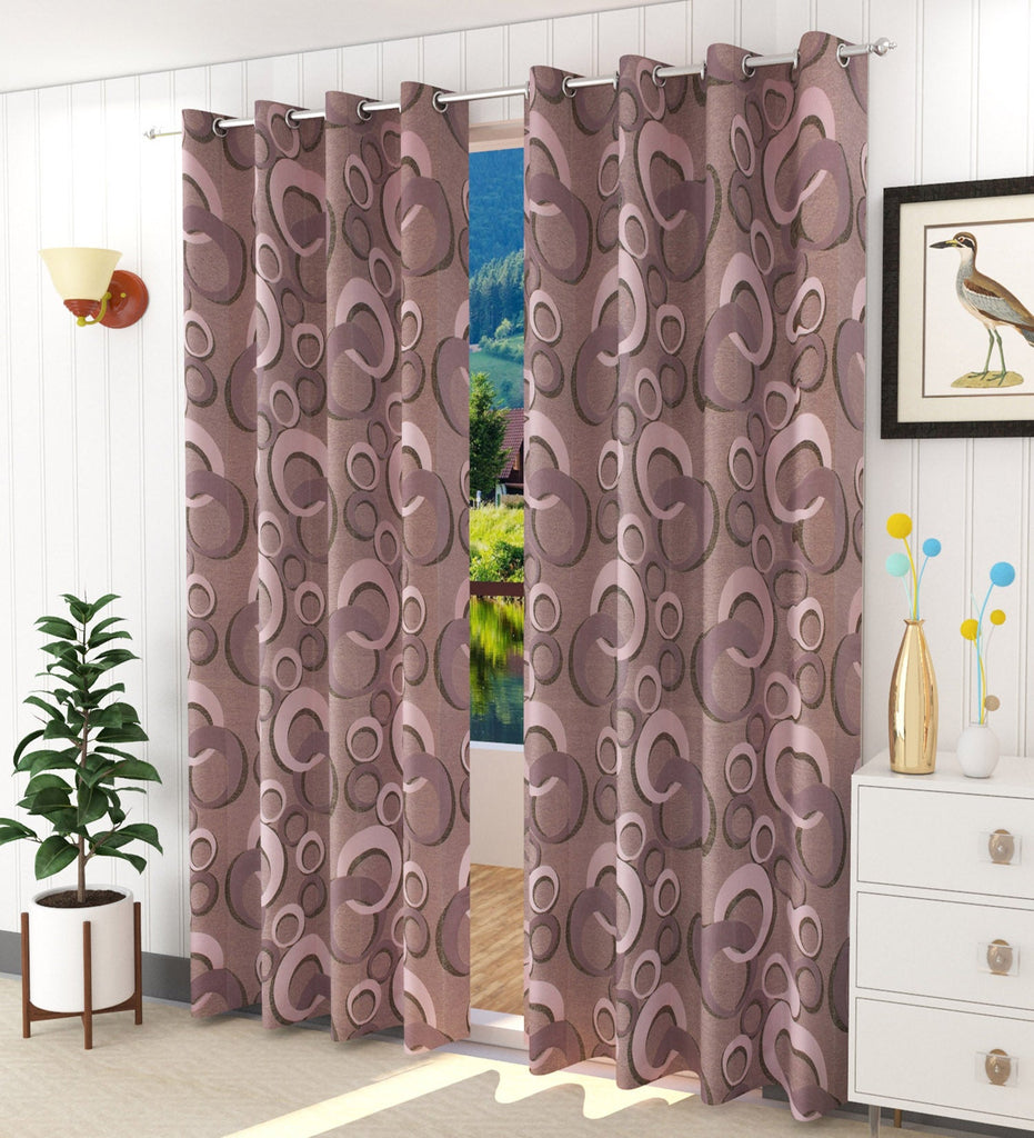Pink Floral Jacquard Curtain - Set of 2