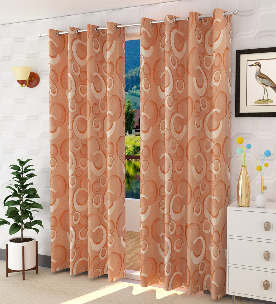 Orange Floral Jacquard Curtain - Set of 2
