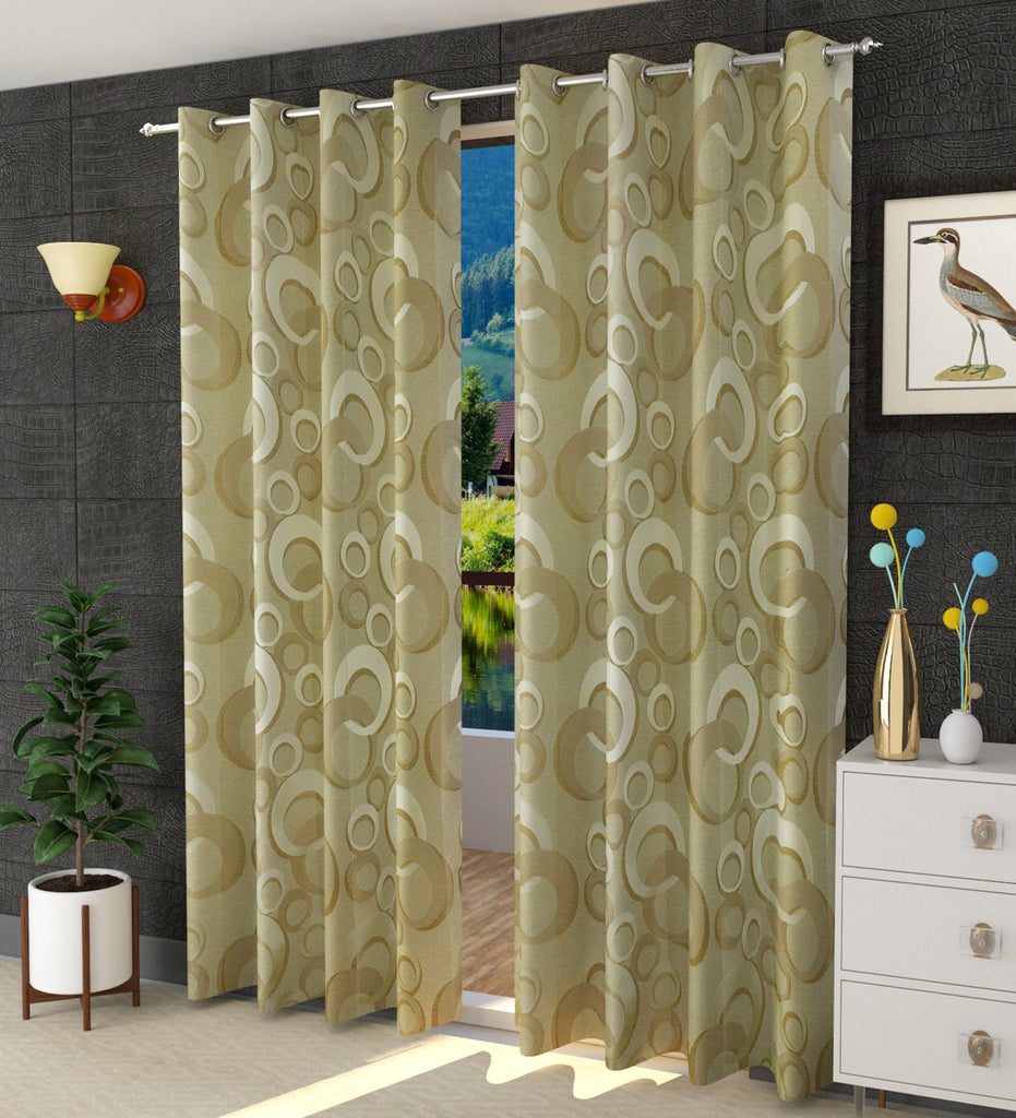 Gold Floral Jacquard Curtain - Set of 2