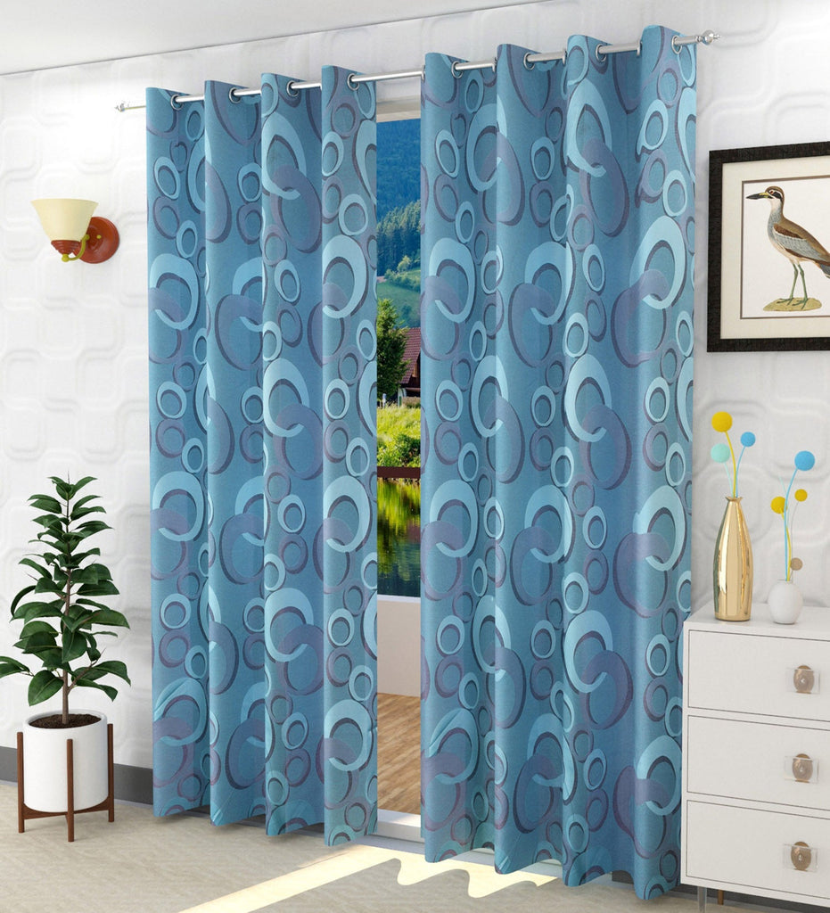 Blue Floral Jacquard Curtain - Set of 2