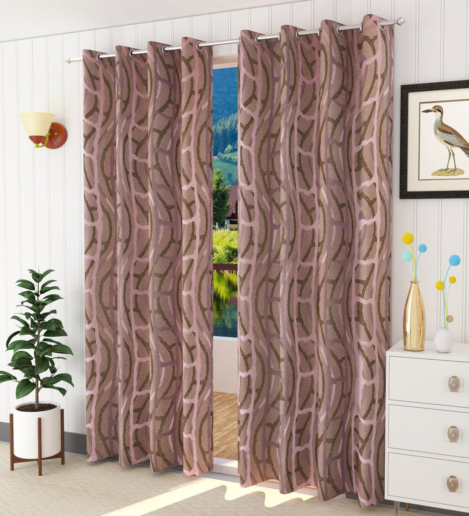 Pink Abstract Jacquard Curtain - Set of 2