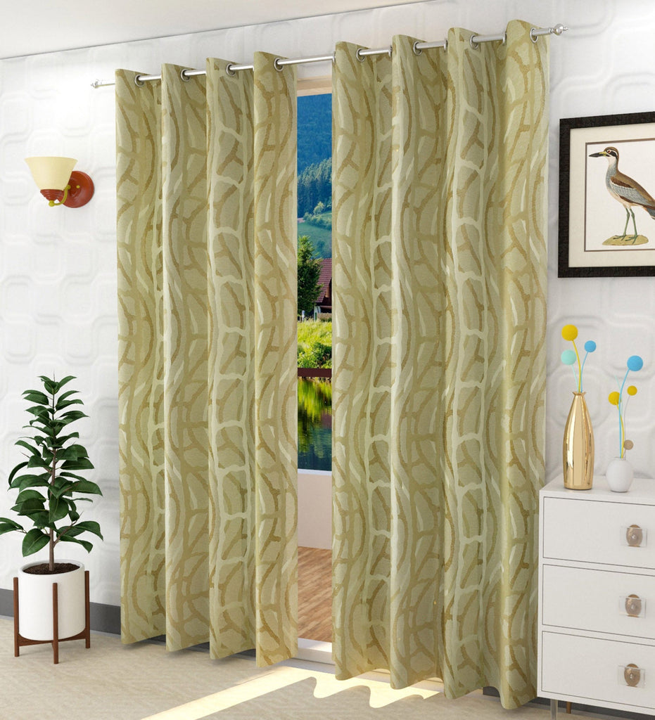Gold Abstract Jacquard Curtain - Set of 2