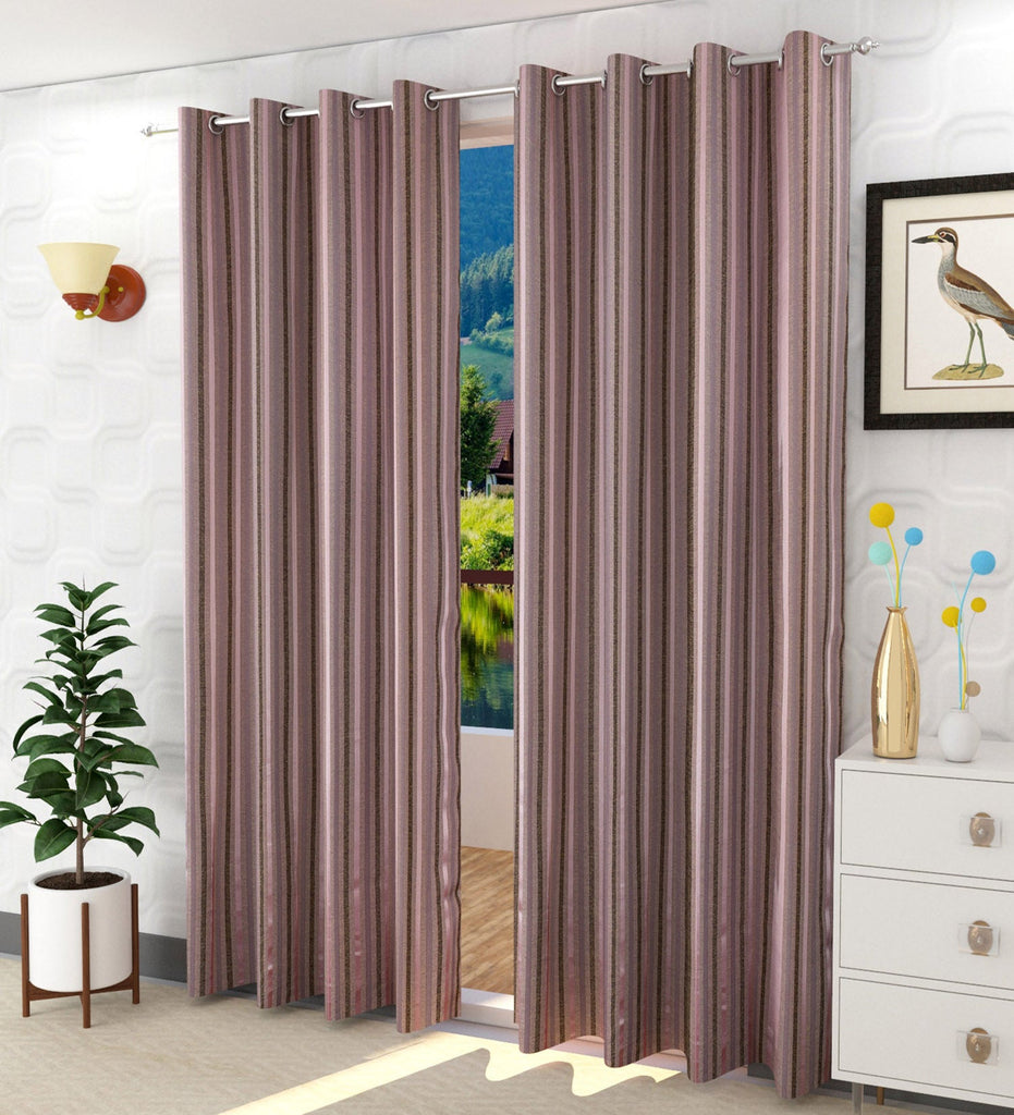 Pink Striped Jacquard Curtain - Set of 2