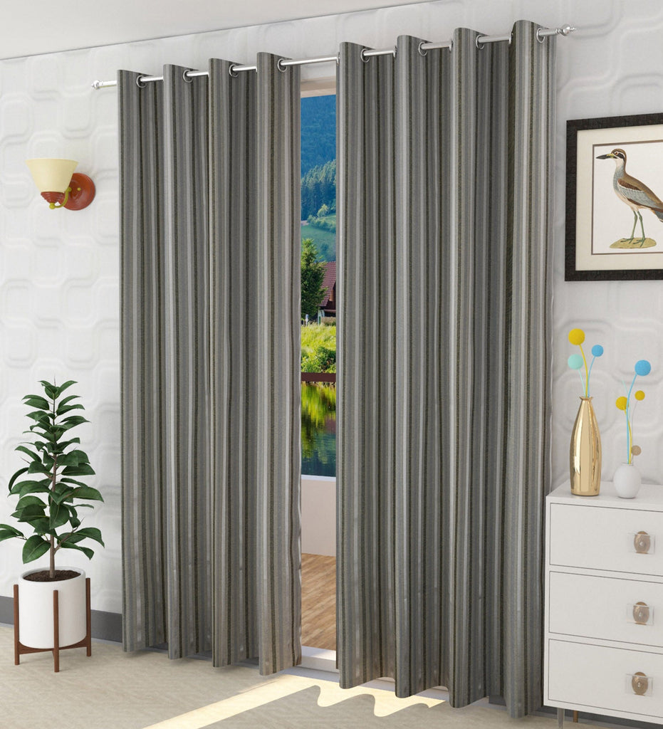 Black Striped Jacquard Curtain - Set of 2