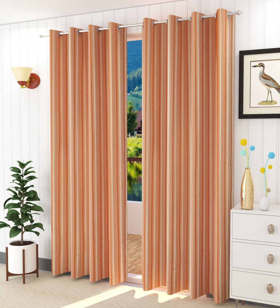 Orange Striped Jacquard Curtain - Set of 2