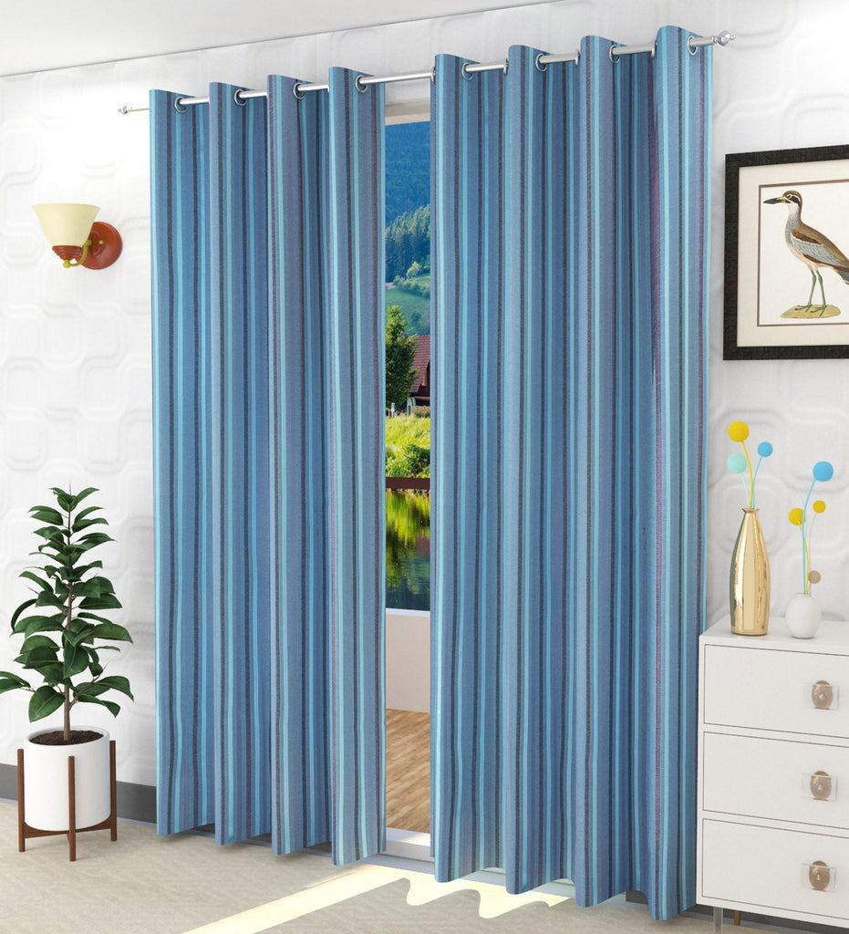 Blue Striped Jacquard Curtain - Set of 2