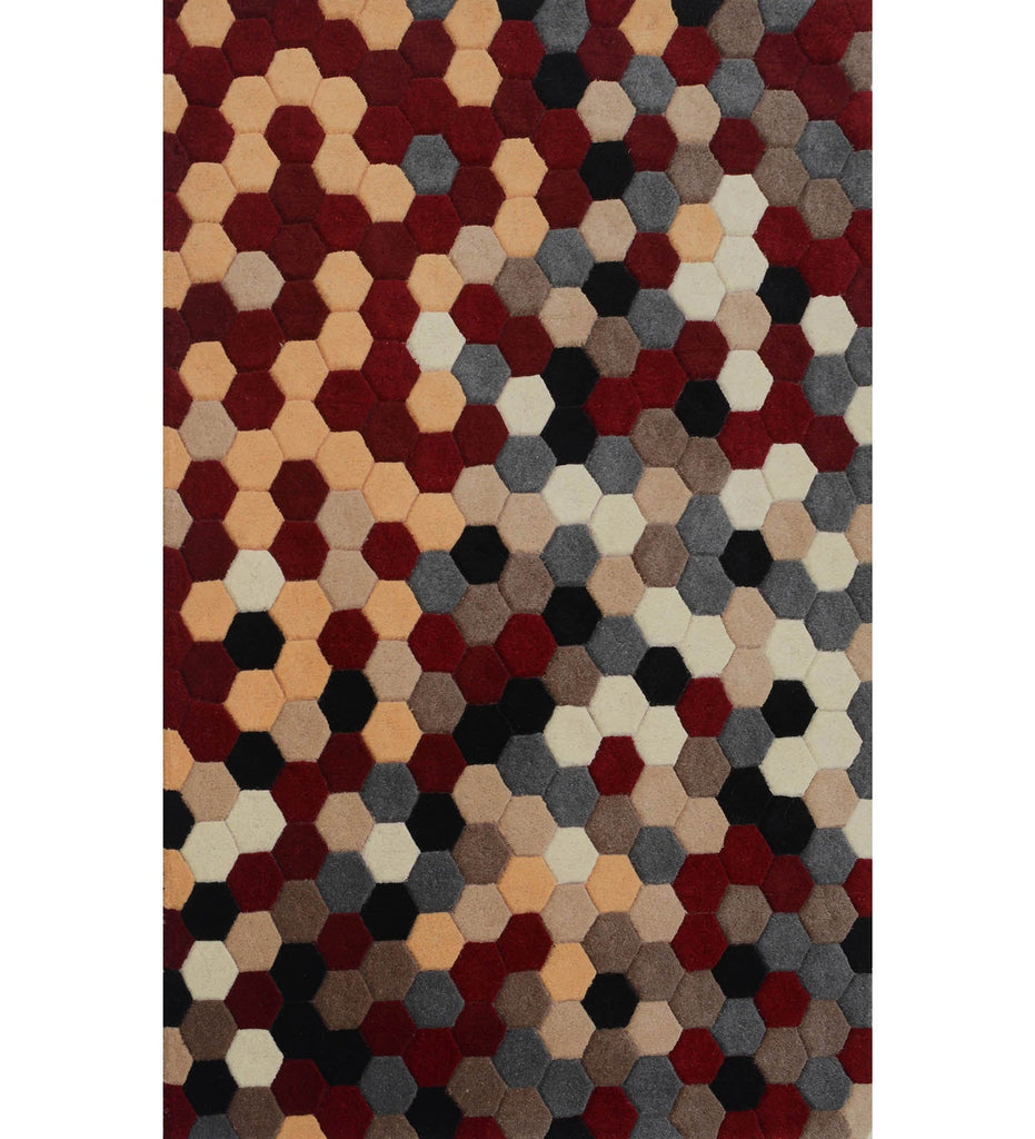 Red Hand Tufted Geometric Wool Carpet