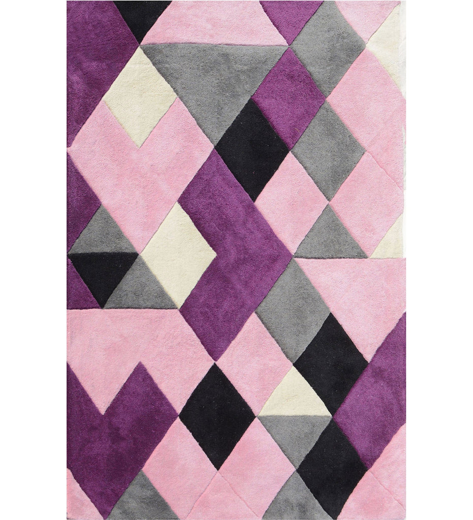 Purple Hand Tufted Geometric Wool Carpet