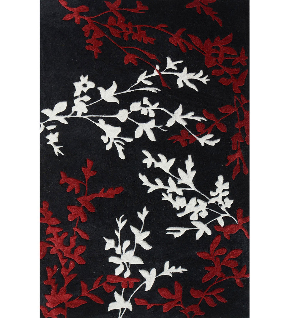 Black Hand Tufted Floral Wool Carpet