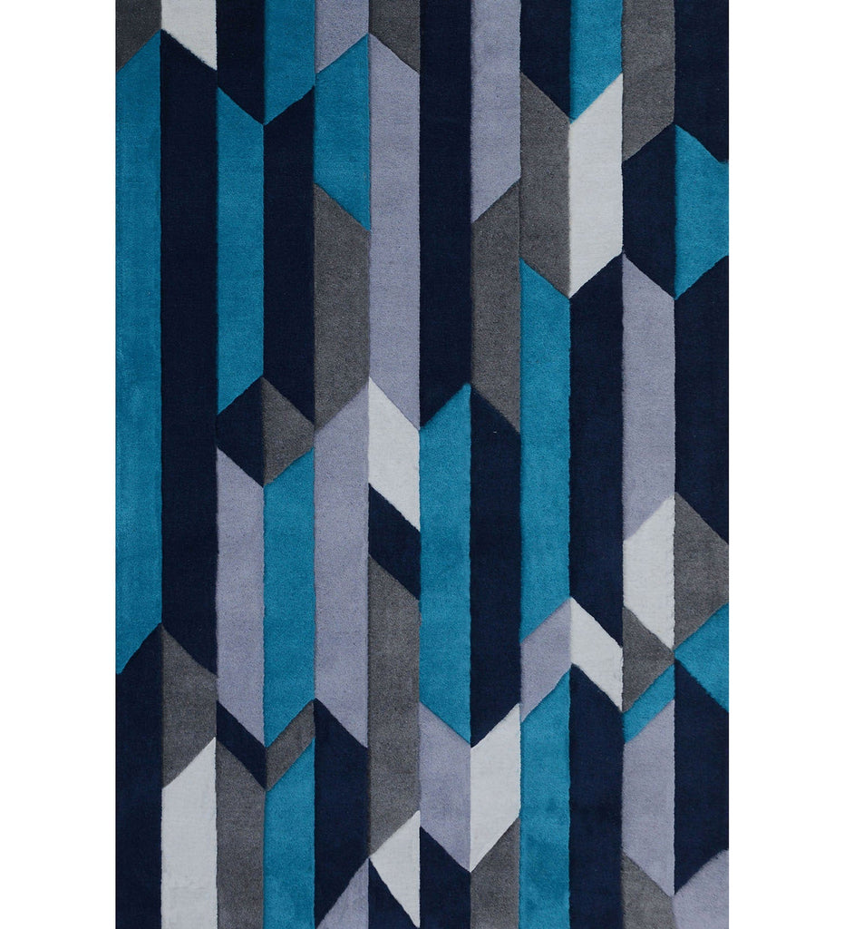 Blue Hand Tufted Geometric Wool Carpet